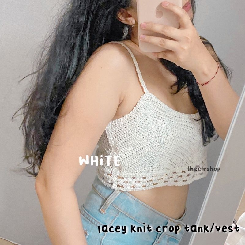 LACEY KNIT CROP TANK/VEST White