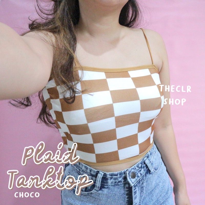 PLAID TANKTOP (TALI SPAGHETTI) BY THECLRSHOP CHOCO