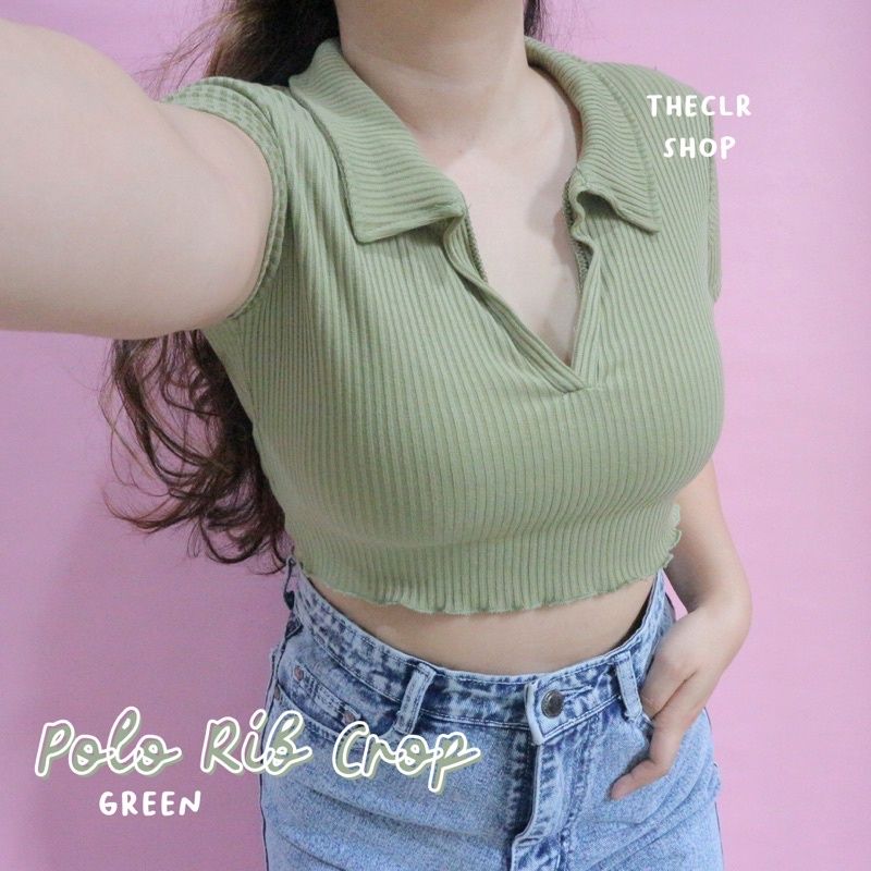 POLO RIB/COTTON CROP TOP BY THECLRSHOP GREEN