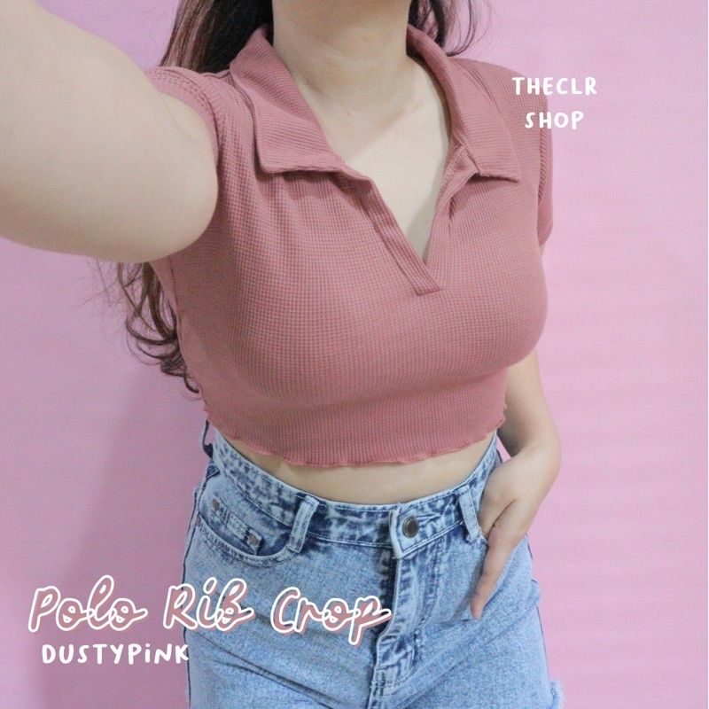 POLO RIB/COTTON CROP TOP BY THECLRSHOP DUSTYPINK