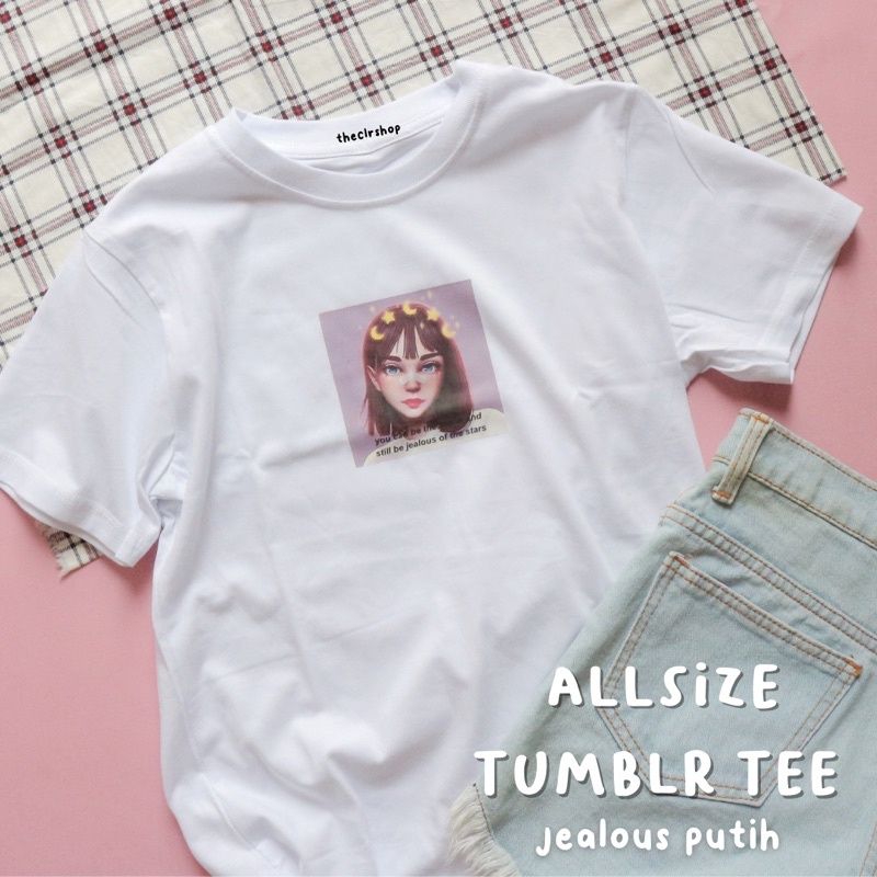ALLSIZE TUMBLR TEE CEREAL & JEALOUS [LEHER RIB] MODEL SLIMFIT Jealous putih