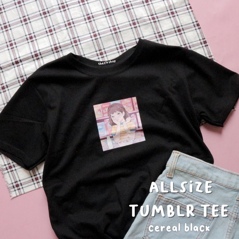 ALLSIZE TUMBLR TEE CEREAL & JEALOUS [LEHER RIB] MODEL SLIMFIT Cereal hitam