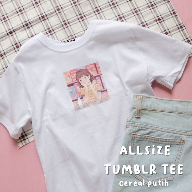 ALLSIZE TUMBLR TEE CEREAL & JEALOUS [LEHER RIB] MODEL SLIMFIT Cereal putih