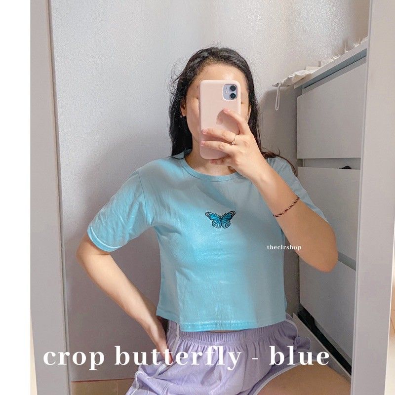 CROP BUTTERFLY TEE ALL SIZE blue