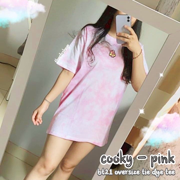 READYSTOCK BT21 OVERSIZE TIE DYE TEE cooky - pink