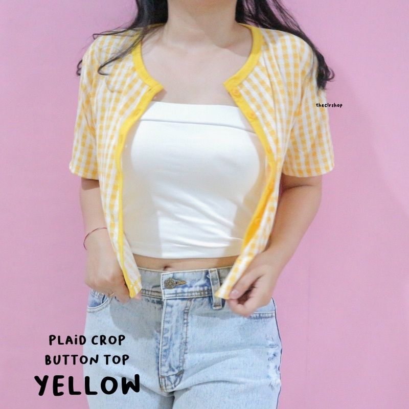 PLAID BUTTON (CROP TOP & CARDI LONGSLEEVE) CROP TOP-Yellow