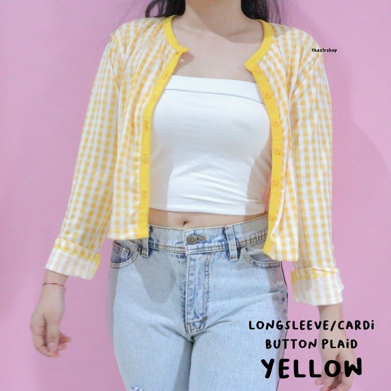 PLAID BUTTON (CROP TOP & CARDI LONGSLEEVE) CARDI LS-Yellow