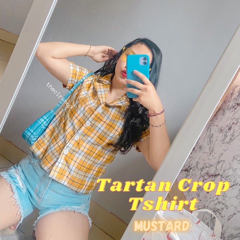 TARTAN CROP TSHIRT Mustard