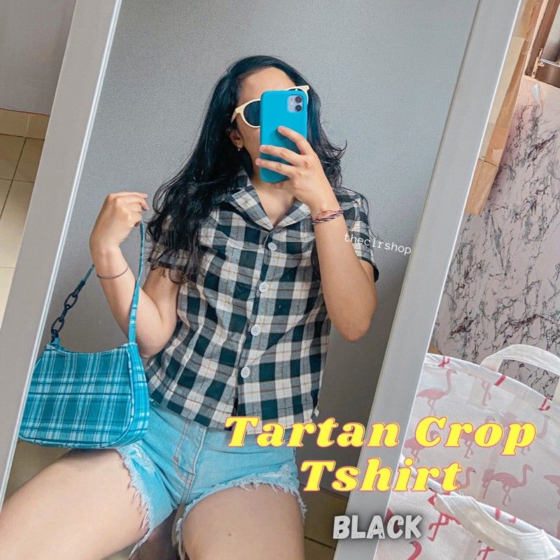 TARTAN CROP TSHIRT Black