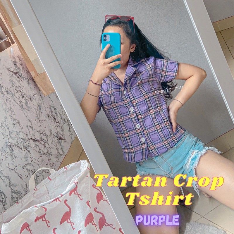 TARTAN CROP TSHIRT Purple