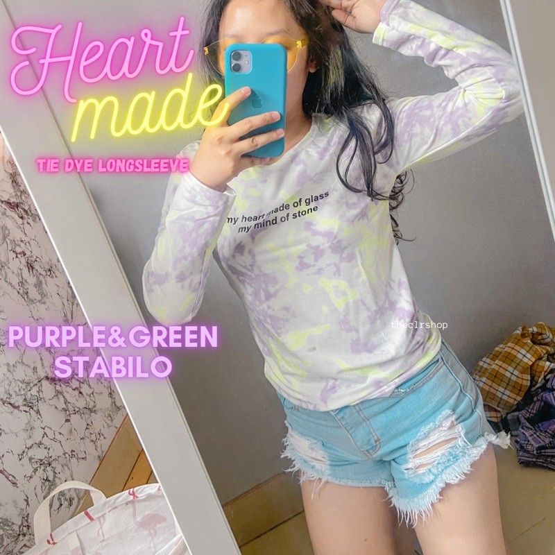 READYSTOCK LONGSLEEVE TIE DYE-HEART MADE purple x greenstabil