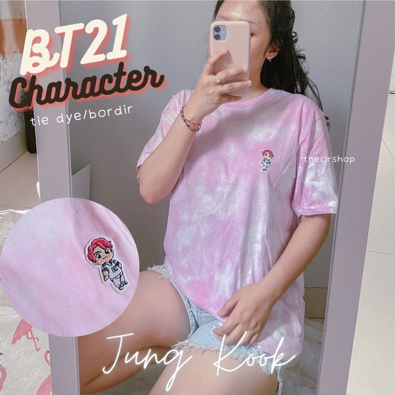 OVERSIZE BT21 CHARACTER TIE DYE (BORDIR) JUNG KOOK - PINK