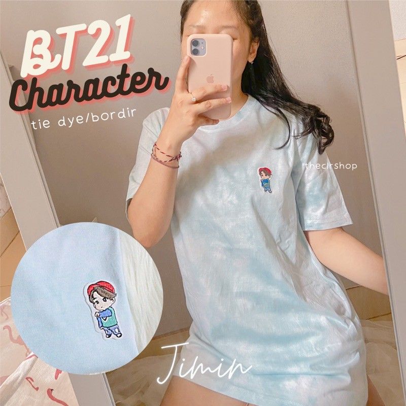 OVERSIZE BT21 CHARACTER TIE DYE (BORDIR) JIMIN - BIRU