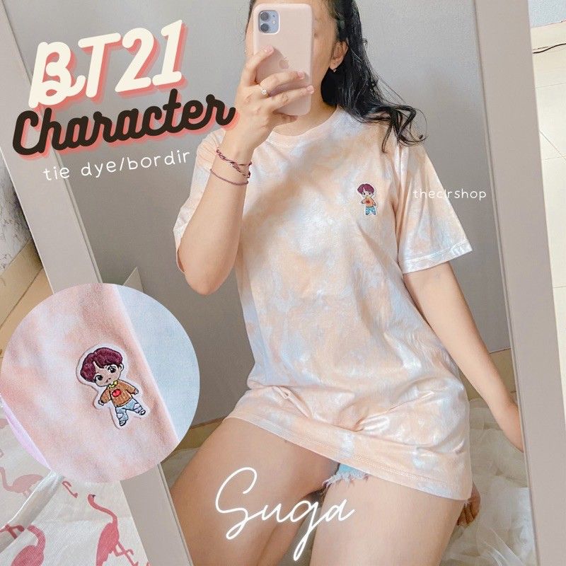 OVERSIZE BT21 CHARACTER TIE DYE (BORDIR) SUGA = COK. MUDA
