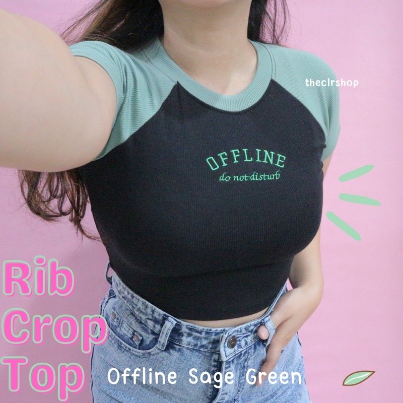 OFFLINE SAGE GREEN RIB CROP TOP BY THECLRSHOP