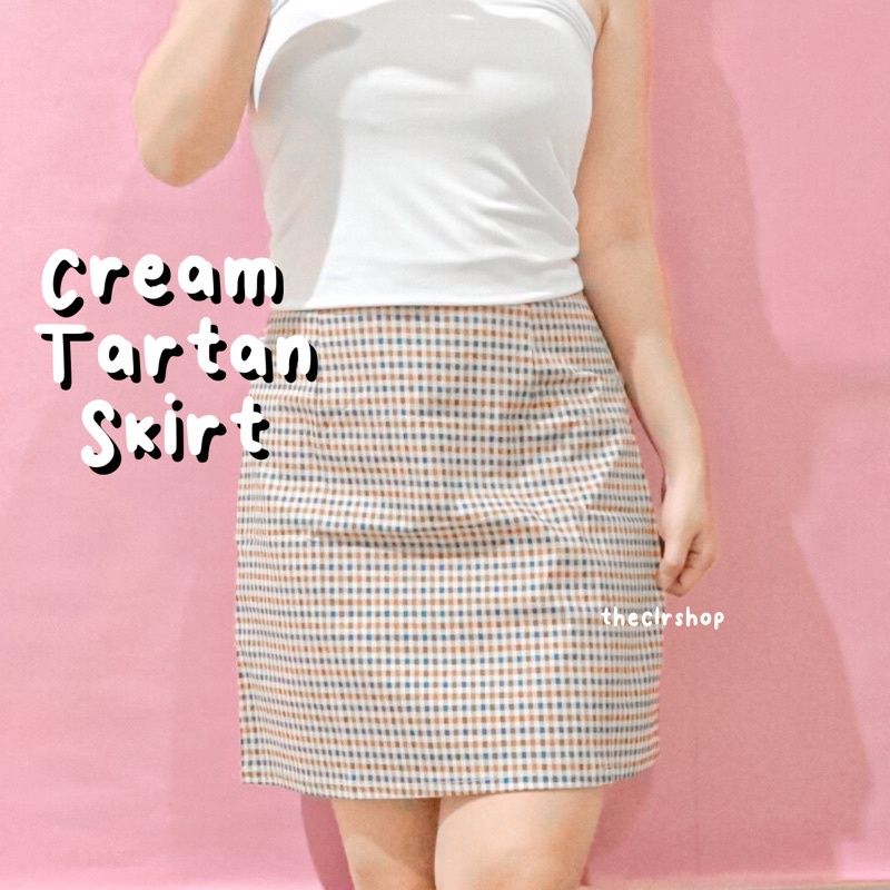 Tartan Skirt // Rok Tartan Lilac Kotak Kotak Cream