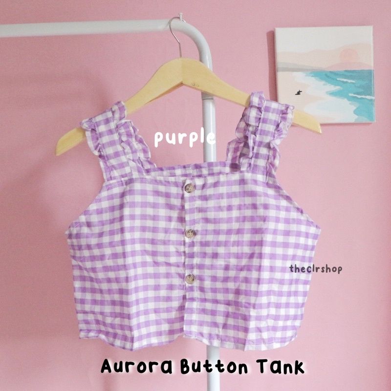 AURORA BUTTON TANK PLAID Purple