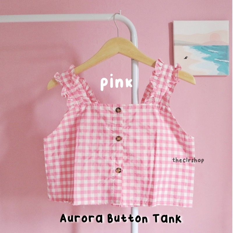 AURORA BUTTON TANK PLAID Pink