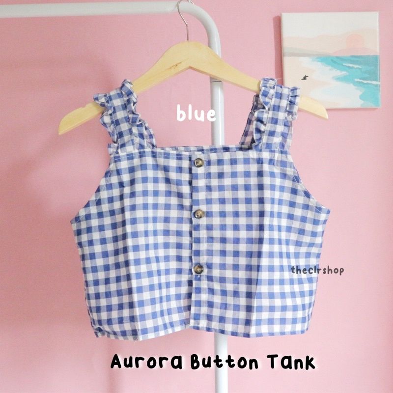 AURORA BUTTON TANK PLAID Blue
