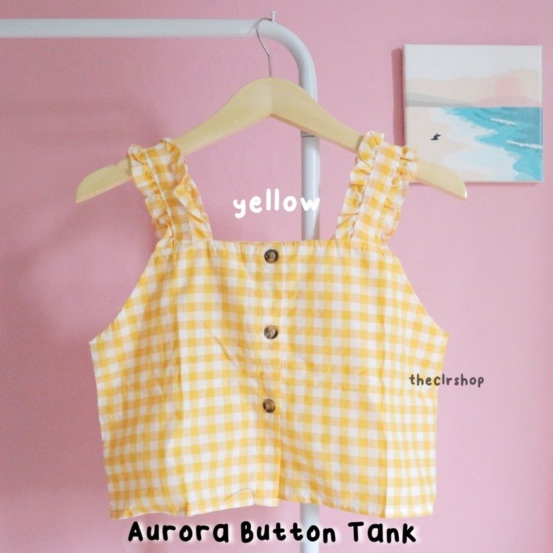 AURORA BUTTON TANK PLAID Yellow