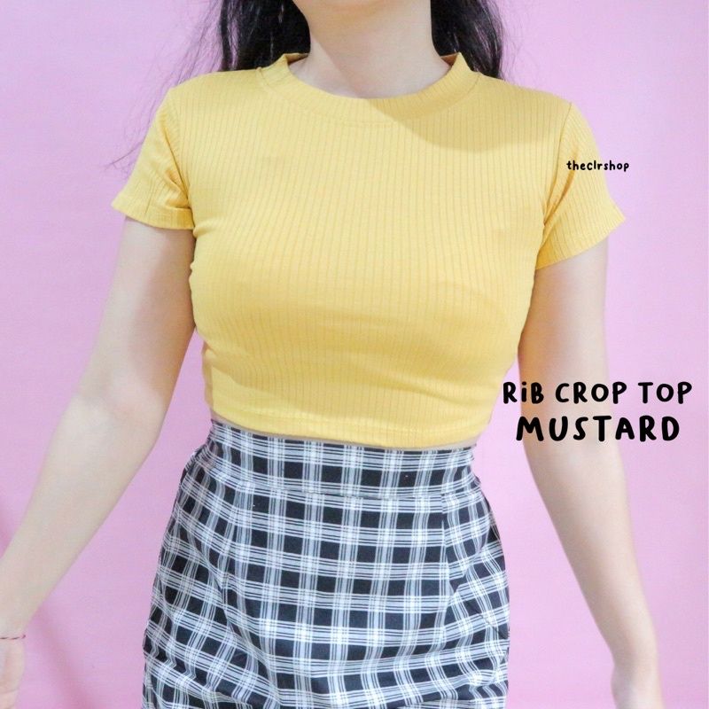RIB CROP TOP (BASIC) RIB CROP-mustard