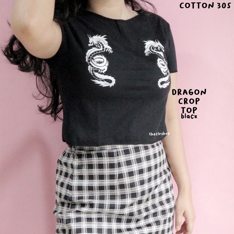 MONO CROP TOP/DRAGON CROP TOP/LINE CROP TOP COTTON 30s THECLRSHOP DRAGON CROP-hitam