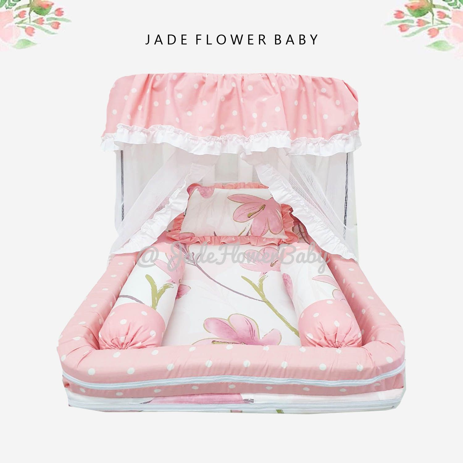 Kasur Kelambu Bayi Pastel Flower Soft Pink