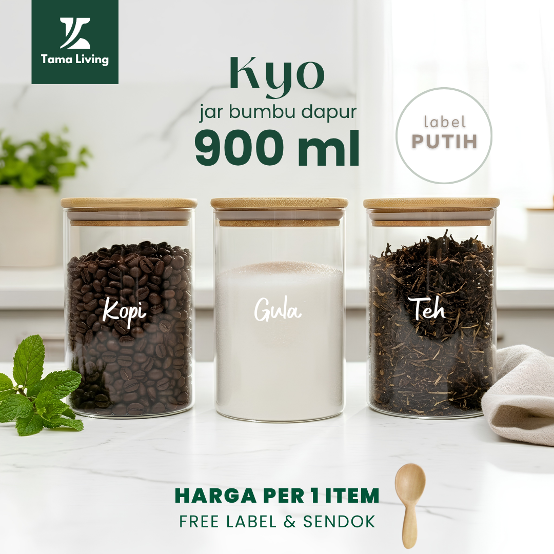 TAMA LIVING Kyo Jar Bumbu Dapur Gula Kopi Teh 900 ml Label Putih Tempat Bumbu Toples Bumbu Dapur
