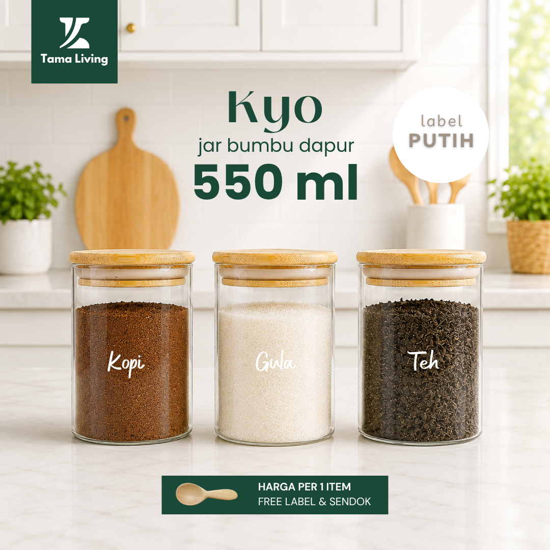 TAMA LIVING Kyo Jar Bumbu Dapur Gula Kopi Teh 550 ml Label Putih Tempat Bumbu Toples Bumbu Dapur
