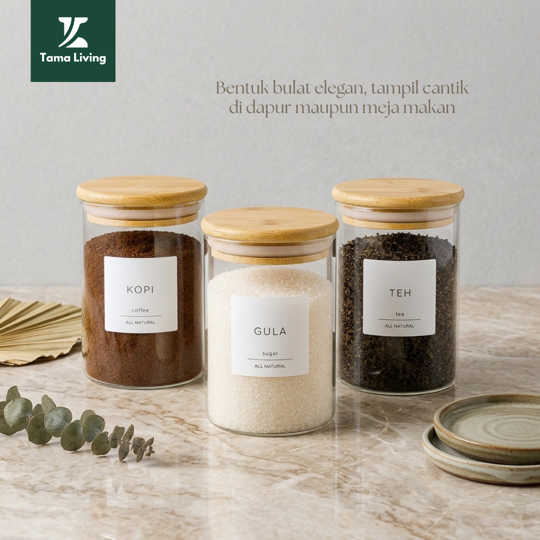 TAMA LIVING Kyo Jar Bumbu Dapur Gula Kopi Teh 550 ml Label Kotak Tempat Bumbu Toples Bumbu Dapur