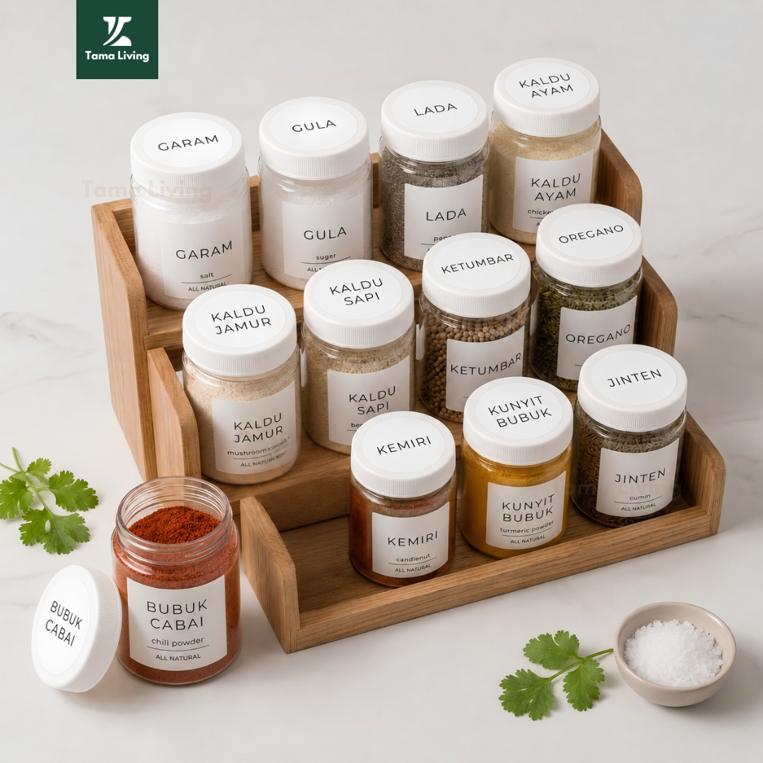 TAMA LIVING Haka Toples Bumbu Dapur 200 ml Free Label dan Sendok Toples Plastik Jar Bumbu Dapur