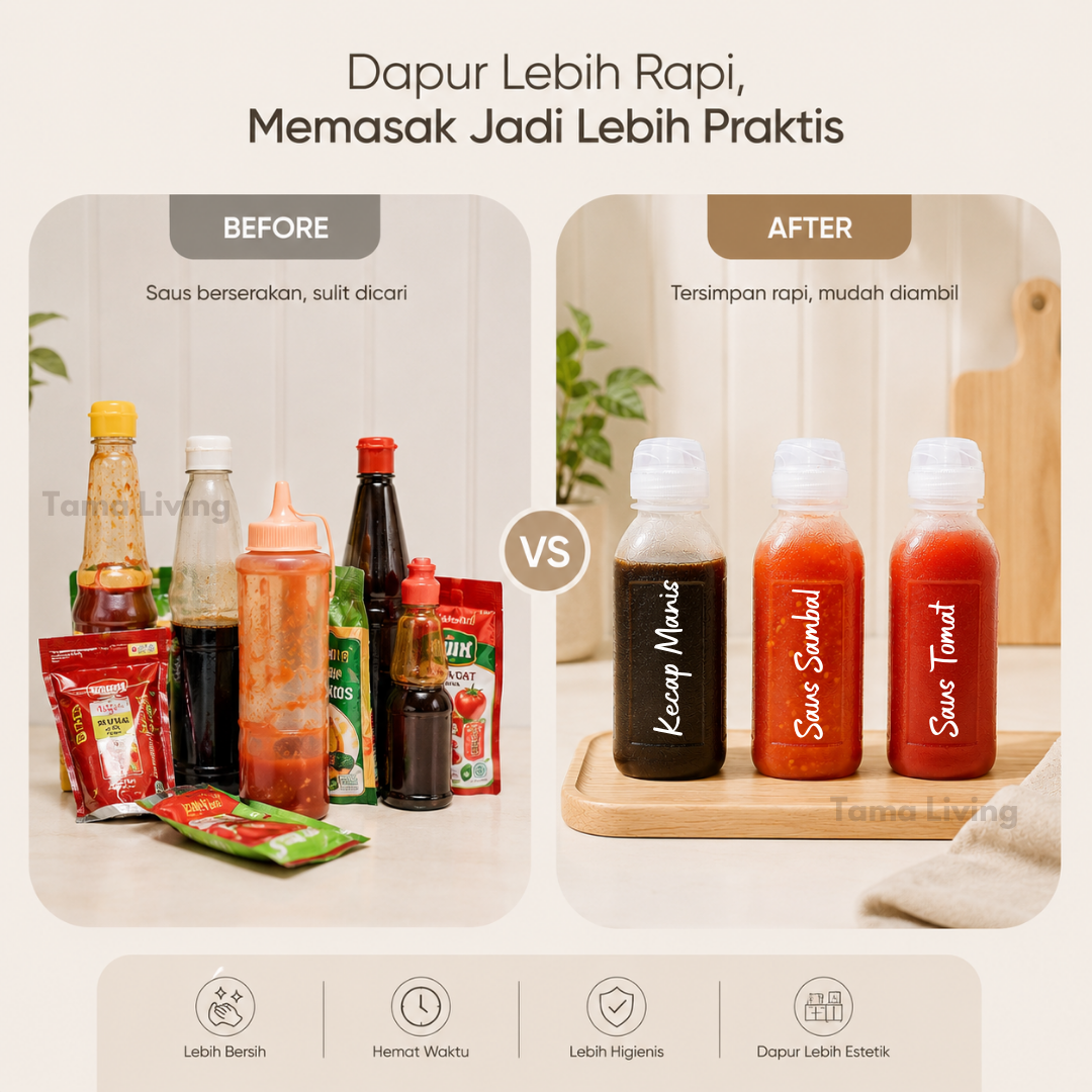 TAMA LIVING Akira MINI Botol Saus Kecap Minyak 300 ml Anti Tumpah Label Cutting Squeeze Bottle