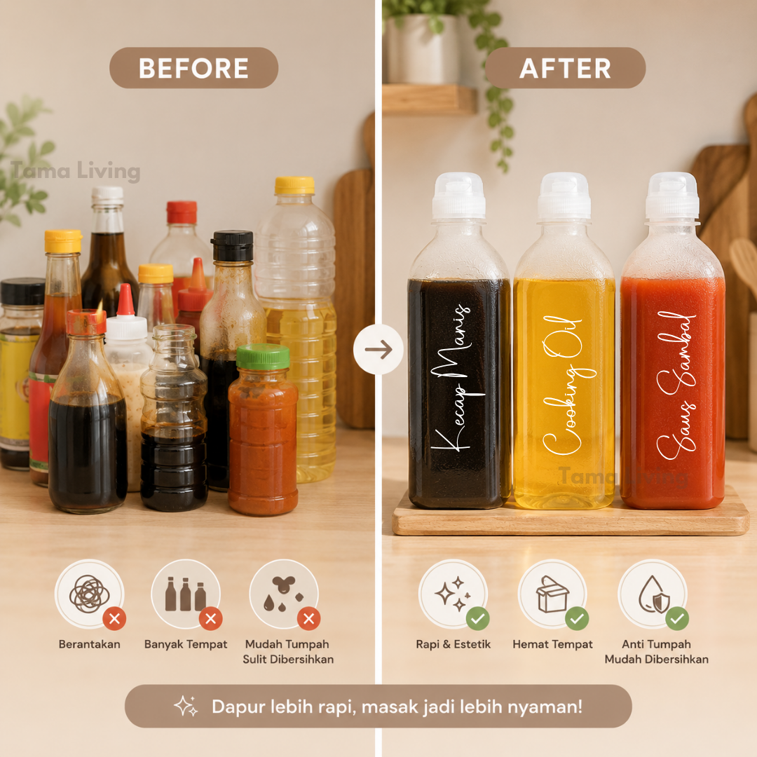 TAMA LIVING Akira JUMBO Botol Minyak Saus Kecap 1000 ml Anti Tumpah Label Cutting Squeeze Bottle