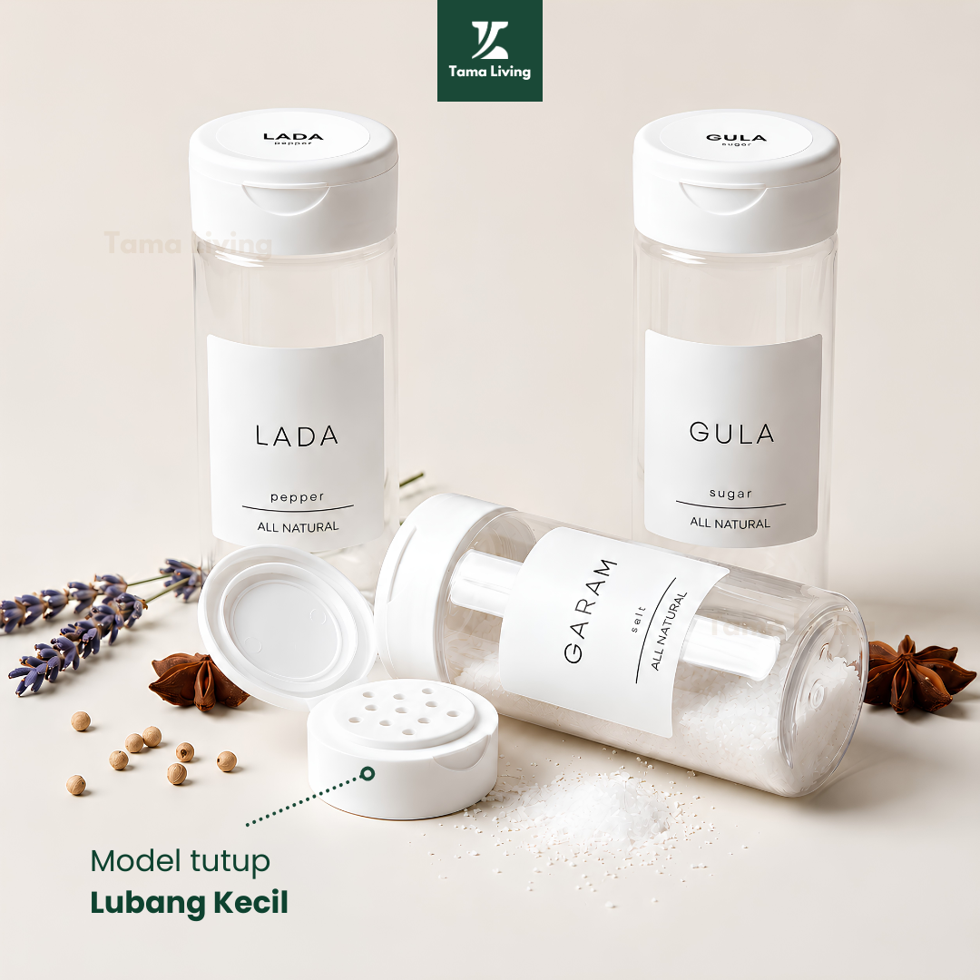 TAMA LIVING Hoku Toples Bumbu Dapur Tabur 140 ml Putih Free Label Jar Bumbu Dapur Botol Bumbu Dapur Lubang Kecil,Asam Jawa