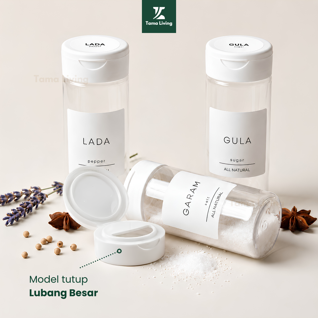 TAMA LIVING Hoku Toples Bumbu Dapur Tabur 140 ml Putih Free Label Jar Bumbu Dapur Botol Bumbu Dapur Lubang Besar,Asam Jawa