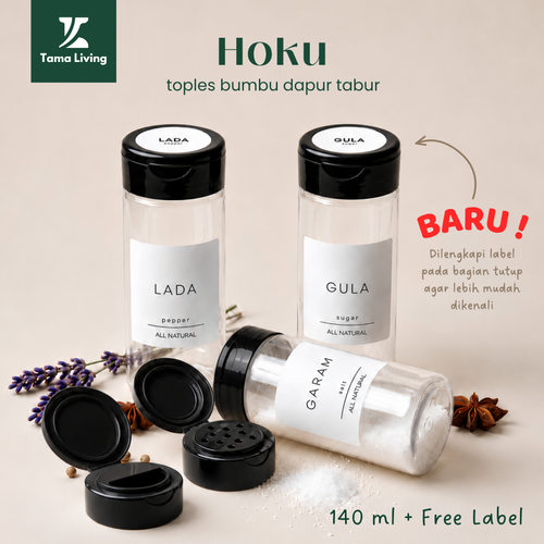 TAMA LIVING Hoku Toples Bumbu Dapur Tabur 140 ml Hitam Free Label Jar Bumbu Dapur Botol Bumbu Dapur