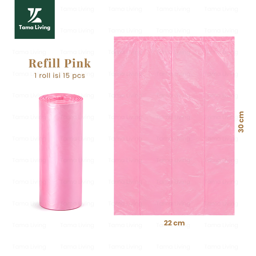 TAMA LIVING Dispenser Kantong Roll Sampah Mini Plastik Sampah Kantong Sampah Travel Roll Poop Bag Refill Pink