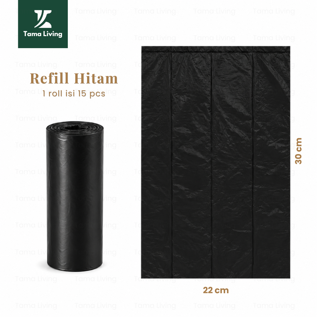 TAMA LIVING Dispenser Kantong Roll Sampah Mini Plastik Sampah Kantong Sampah Travel Roll Poop Bag Refill Hitam
