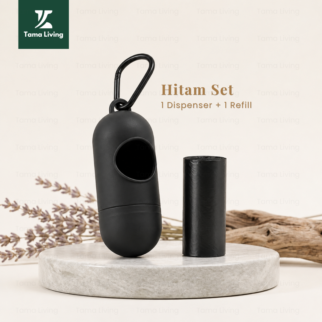 TAMA LIVING Dispenser Kantong Roll Sampah Mini Plastik Sampah Kantong Sampah Travel Roll Poop Bag Hitam set