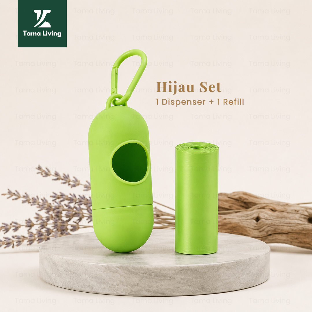 TAMA LIVING Dispenser Kantong Roll Sampah Mini Plastik Sampah Kantong Sampah Travel Roll Poop Bag Hijau Set