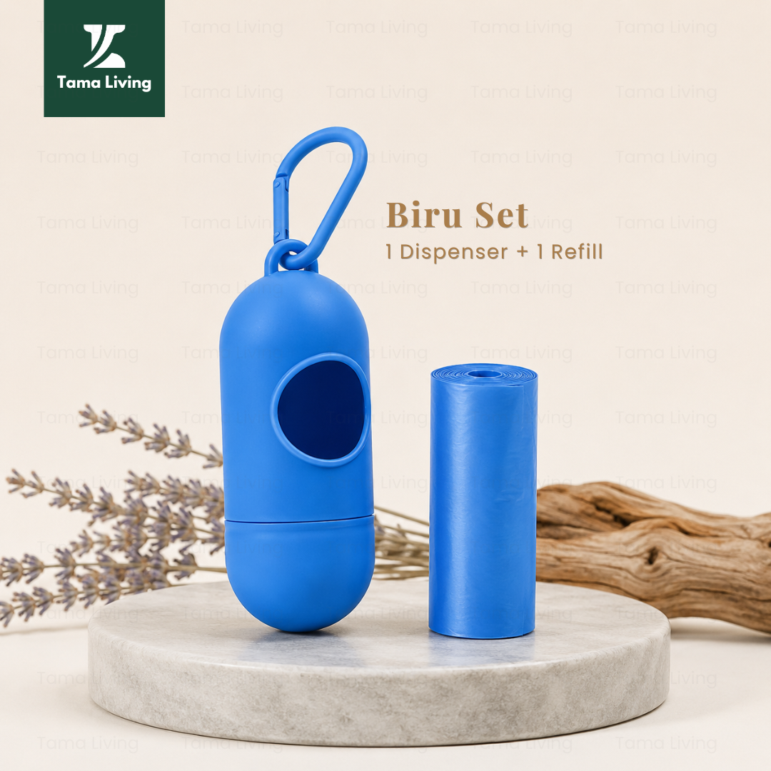 TAMA LIVING Dispenser Kantong Roll Sampah Mini Plastik Sampah Kantong Sampah Travel Roll Poop Bag Biru Set