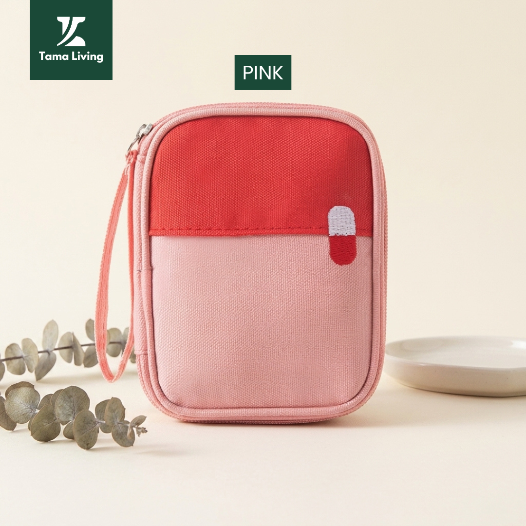 TAMA LIVING Kotak Obat P3K Mini Pouch Korea Tempat Obat Travel Travel Medicine Pouch Bag Organizer Pink