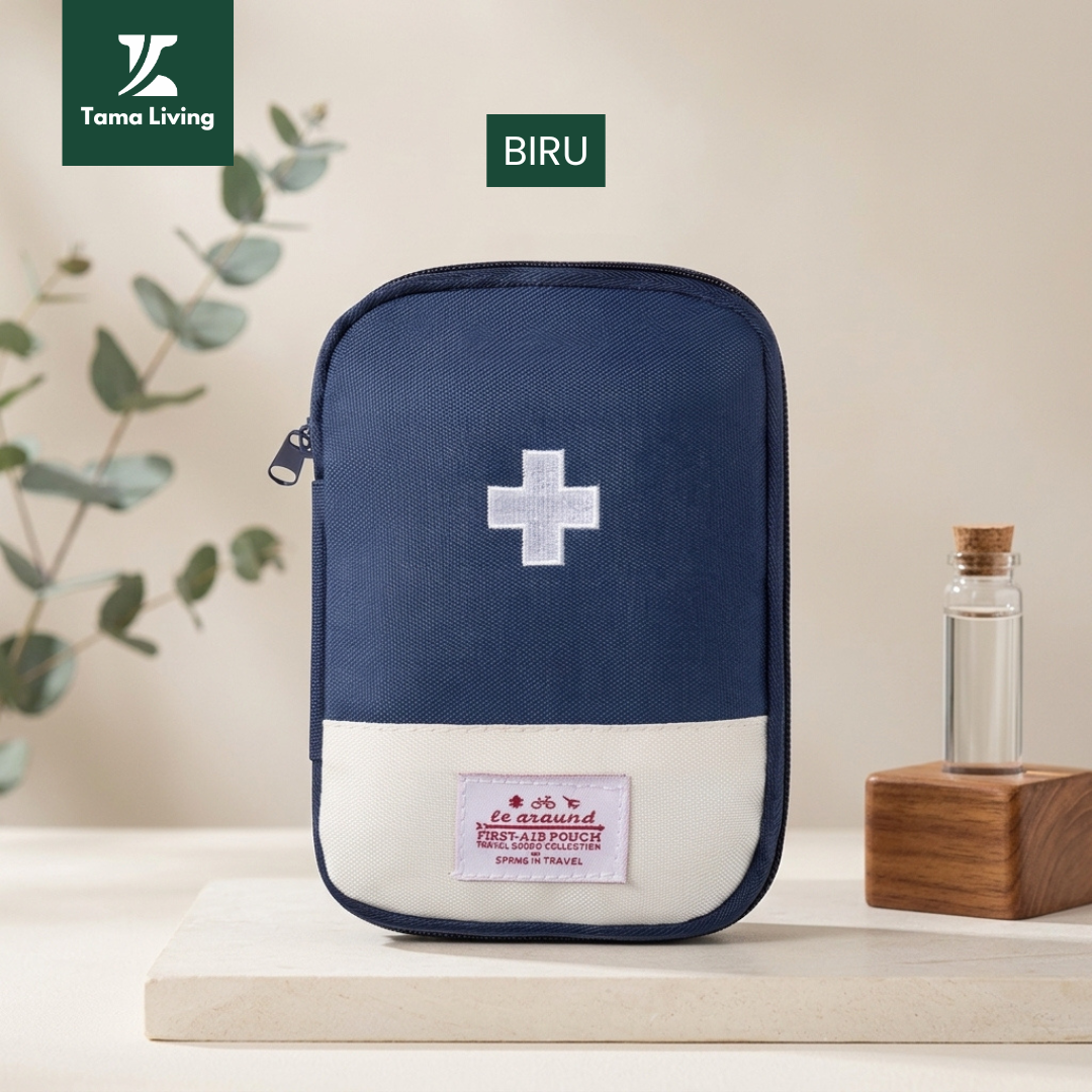TAMA LIVING Kotak Obat P3K Mini Pouch Korea Tempat Obat Travel Travel Medicine Pouch Bag Organizer Biru