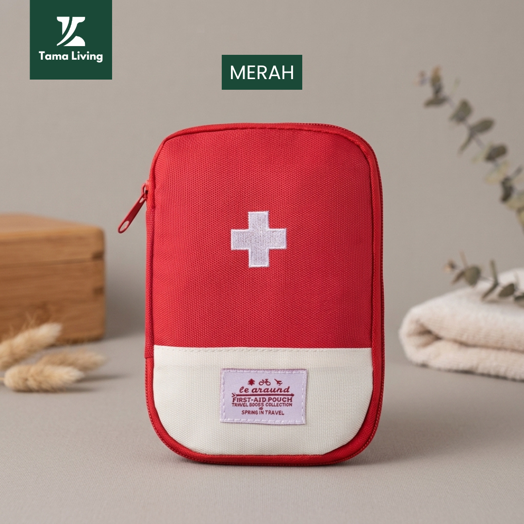 TAMA LIVING Kotak Obat P3K Mini Pouch Korea Tempat Obat Travel Travel Medicine Pouch Bag Organizer Merah