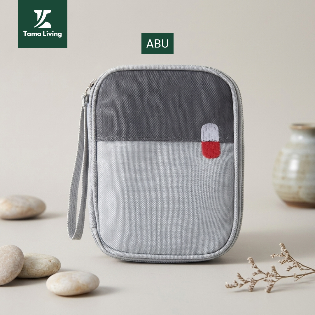 TAMA LIVING Kotak Obat P3K Mini Pouch Korea Tempat Obat Travel Travel Medicine Pouch Bag Organizer Abu