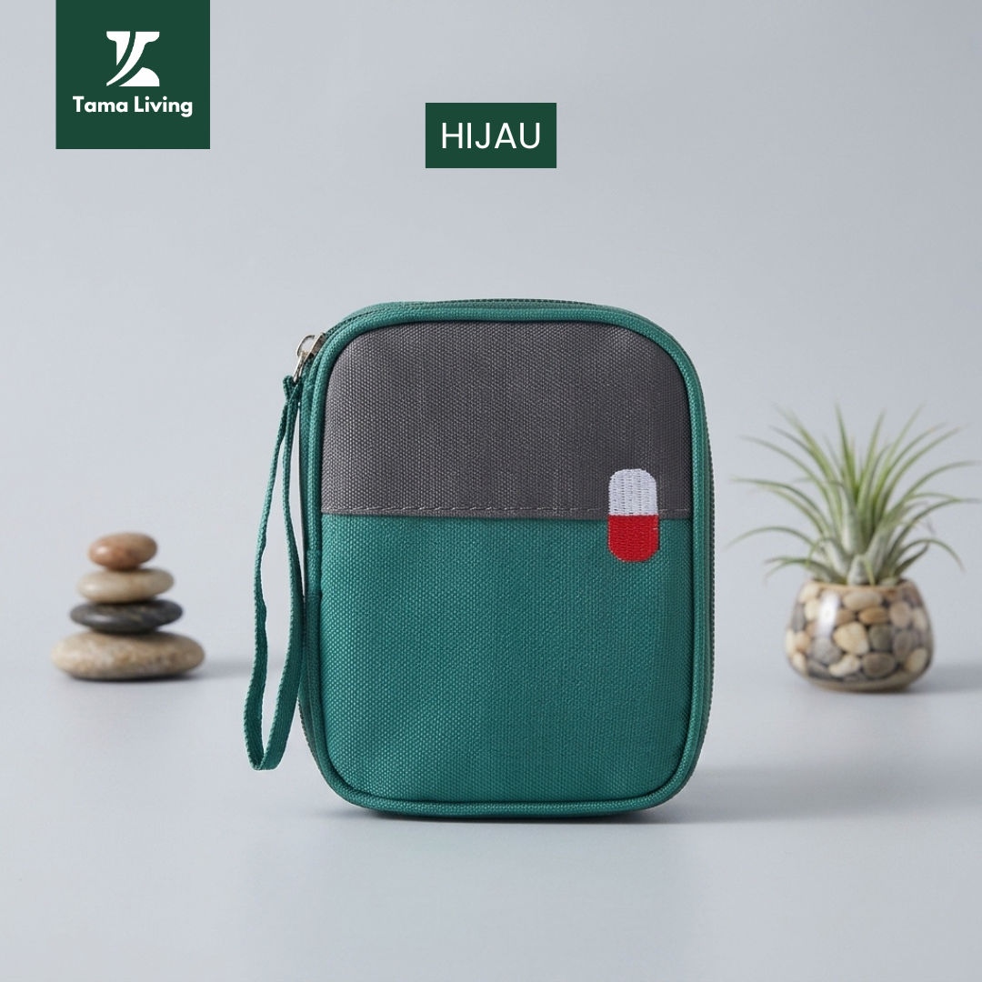 TAMA LIVING Kotak Obat P3K Mini Pouch Korea Tempat Obat Travel Travel Medicine Pouch Bag Organizer Hijau