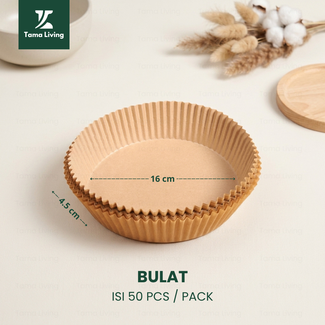 TAMA LIVING Kertas Alas Air Fryer 50 pcs Baking Paper Tebal Anti Lengket Tahan Minyak Packing Mika 50 Pcs Bulat Coklat