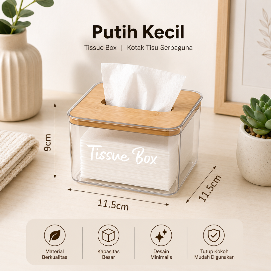 TAMA LIVING Haku Kotak Tissu Kayu Wooden Tissue Box Transparan Tempat Tisu Kecil - Bening