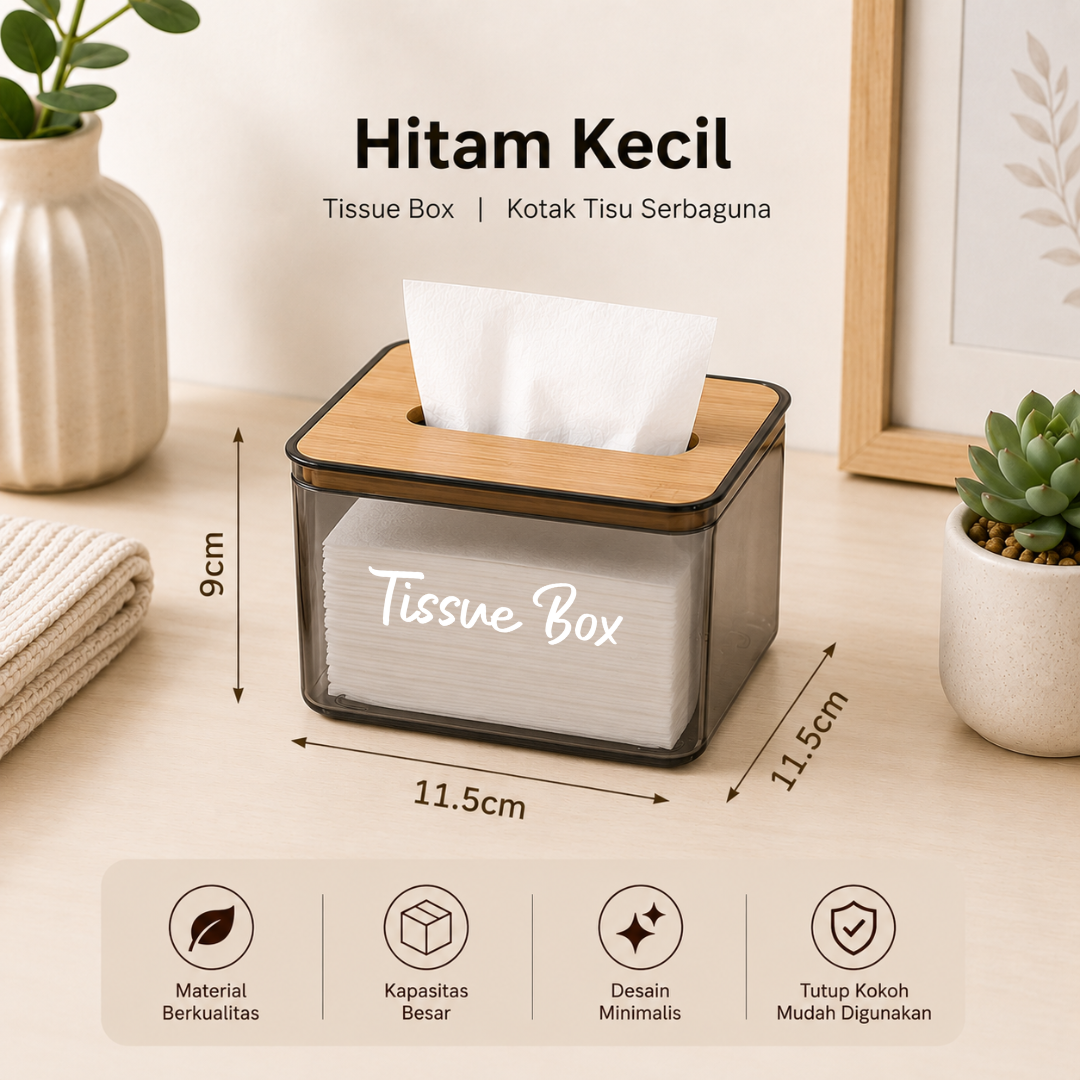 TAMA LIVING Haku Kotak Tissu Kayu Wooden Tissue Box Transparan Tempat Tisu Kecil - Mocca