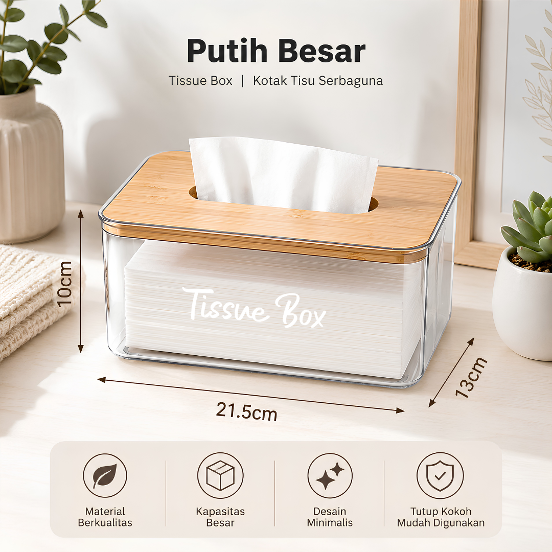 TAMA LIVING Haku Kotak Tissu Kayu Wooden Tissue Box Transparan Tempat Tisu Besar - Bening